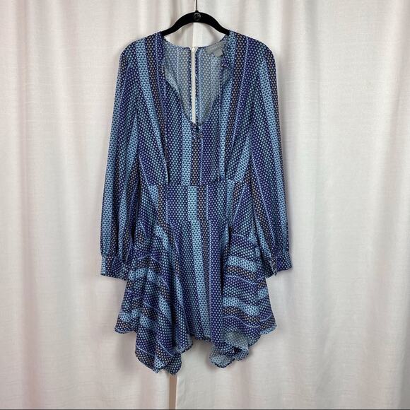 Finders Keepers Blue Hunter Geometric Sharkbite Hem Dress Sz.S - Picture 5 of 16